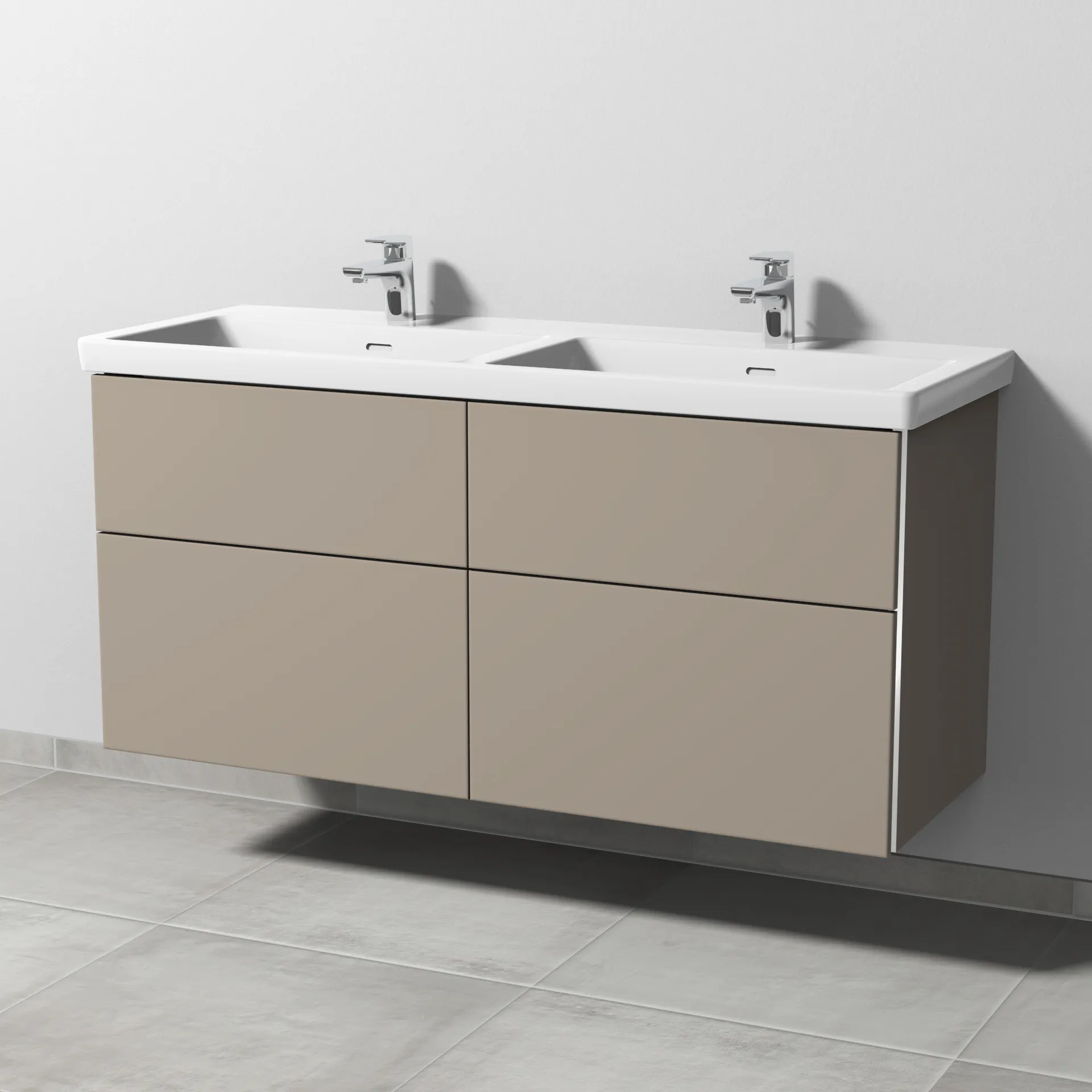 Sanipa Waschtischunterschrank „3way“ 1255 × 588 × 462 mm in Sandgrau (matt), Becken links und rechts