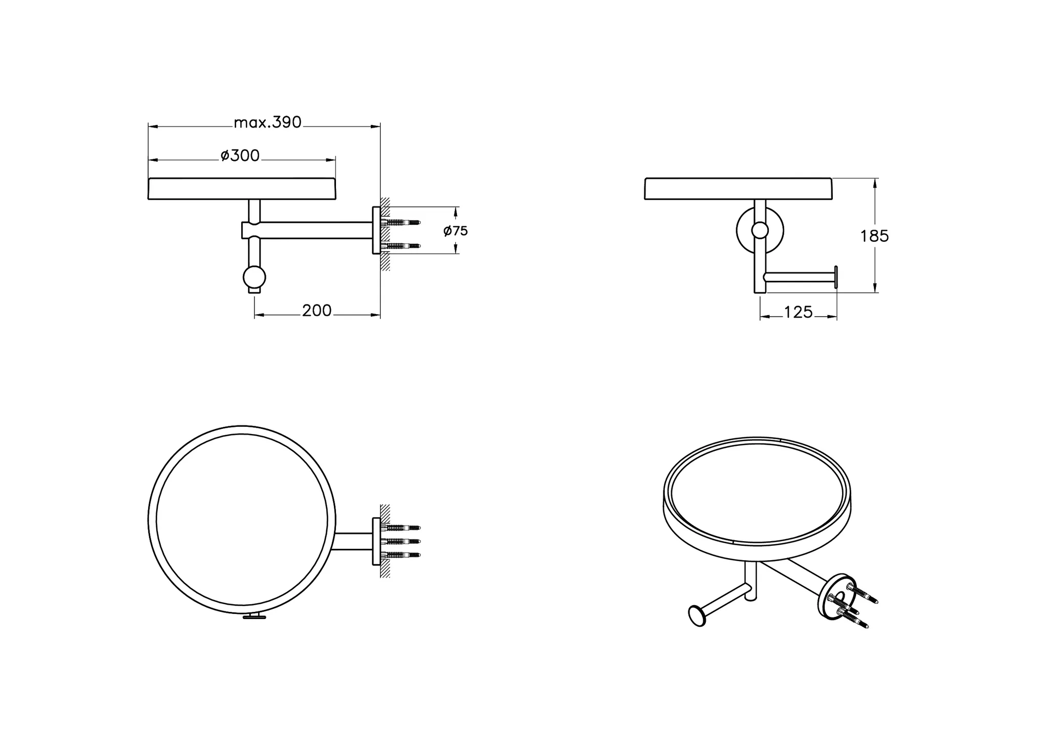 ArchiPlan Papierrollenhalter mit Keramikablage Wandmontage rund d: 30 cm Schwarz Matt/Weiß Hochglanz ArchiPlan Papierrollenhalter mit Keramikablage Wandmontage rund d: 30 cm Schwarz Matt/Weiß Hochglanz
