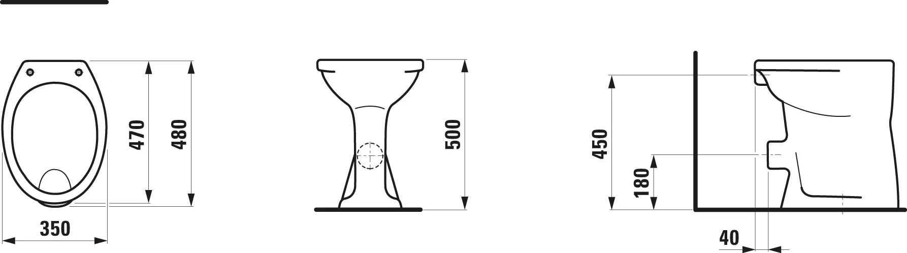 Laufen Stand-Flachspül-WC Keramikhöhe 50 cm „Albonova“ 350 × 500 × 480 mm, Abgang waagerecht Laufen Stand-Flachspül-WC Keramikhöhe 50 cm „Albonova“ 350 × 500 × 480 mm, Abgang waagerecht