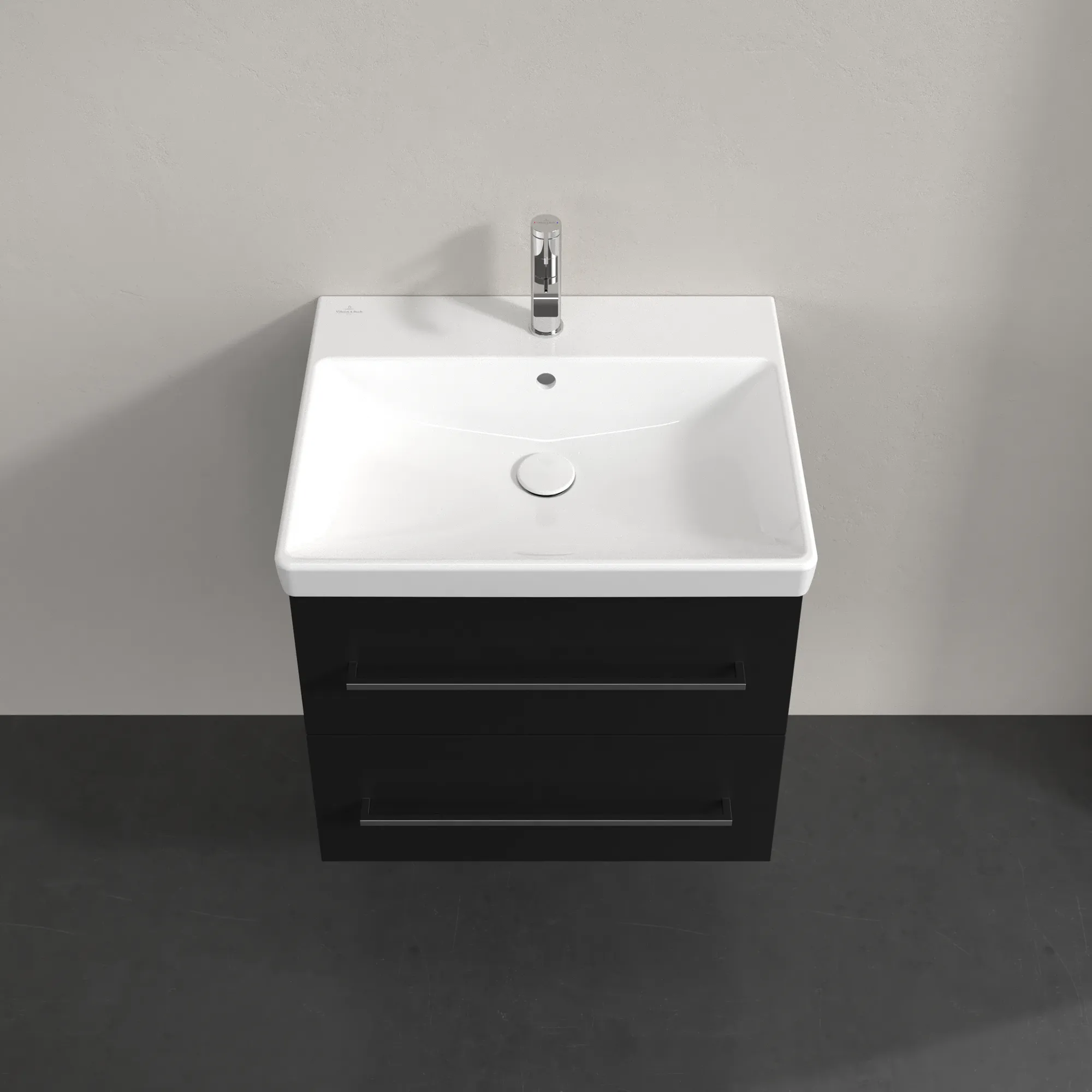 Villeroy & Boch Avento Waschbeckenunterschrank A88900, 576x514x484mm, 2 Auszüge, Waschbecken mittig, Volcano Black