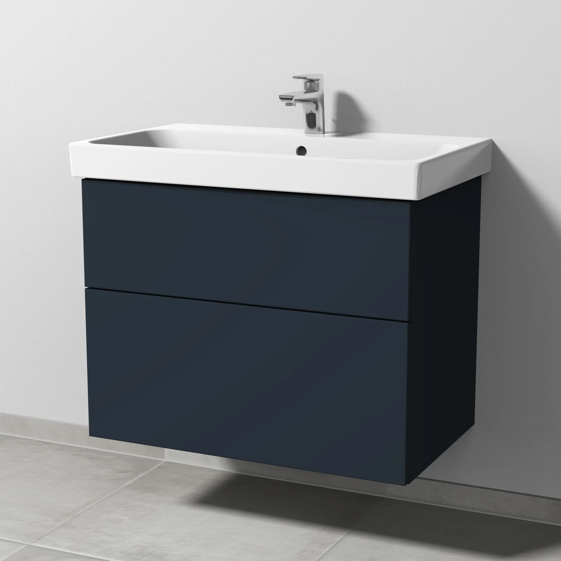 Sanipa Waschtischunterschrank „3way“ 750 × 588 × 453 mm in Marine (matt), mit Hahnlochbohrung, Becken mittig