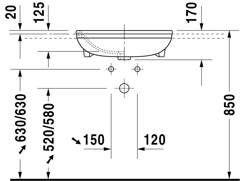 Einbauwaschtisch „DuraStyle“, mit Überlauf, Hahnlochposition mittig Einbauwaschtisch „DuraStyle“, mit Überlauf, Hahnlochposition mittig