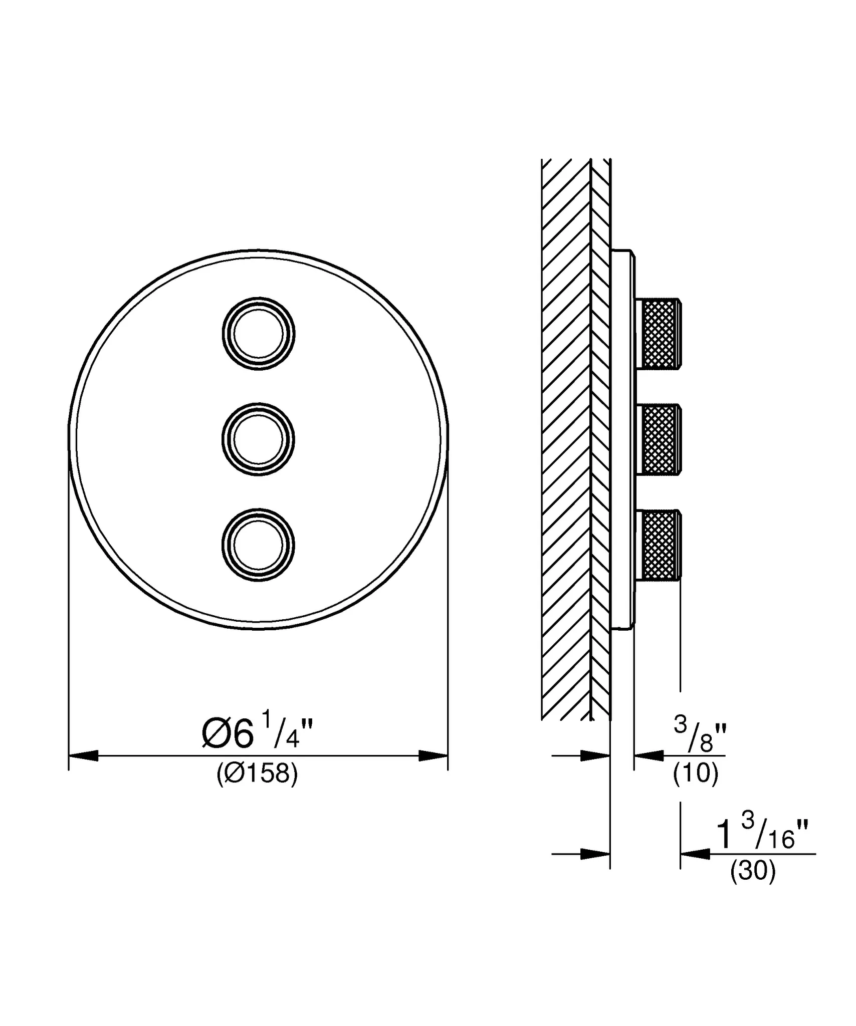 3-fach Unterputzventil Grohtherm SmartControl 29122, Fertigmontageset für Rapido SmartBox, Wandrosette rund