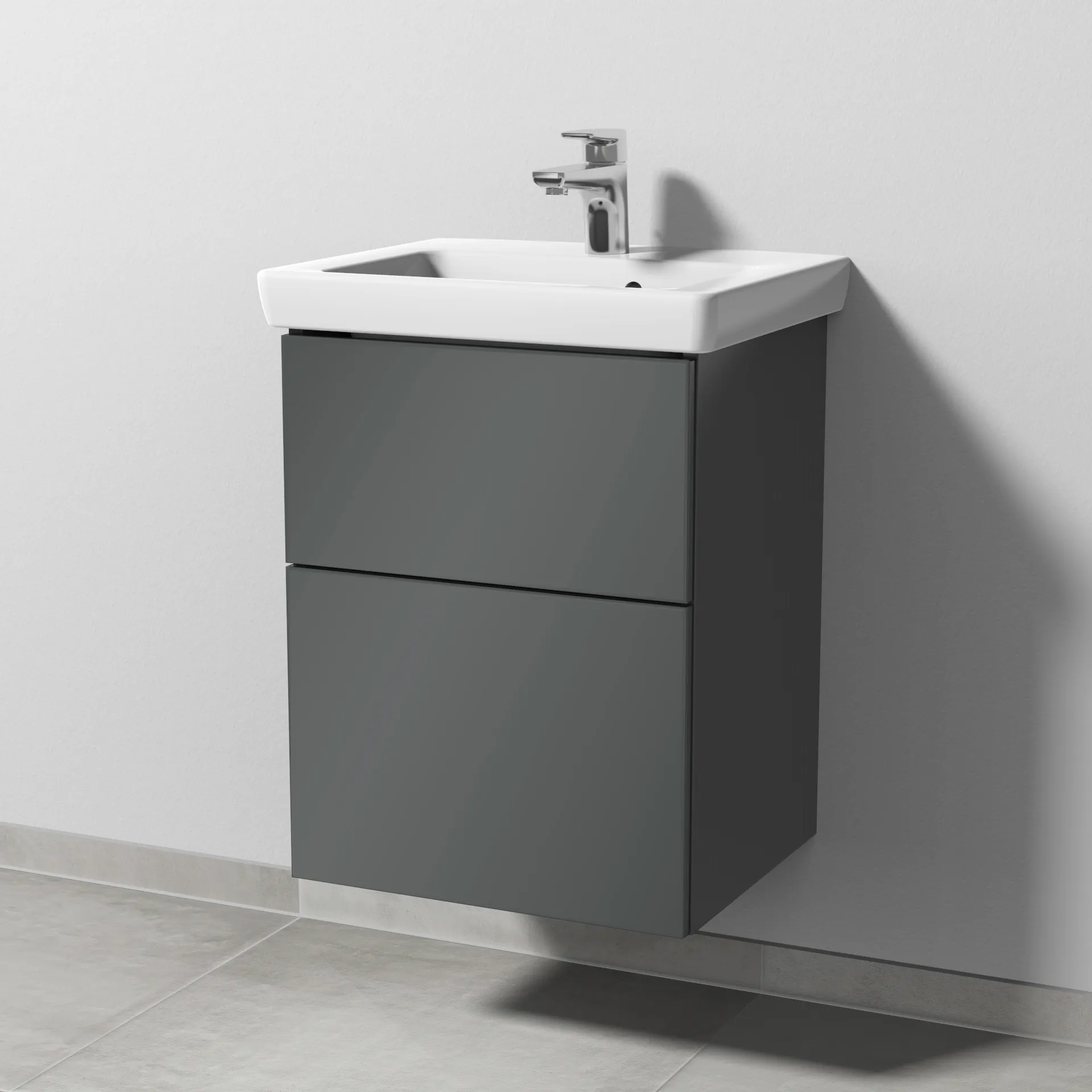 Sanipa Waschtischunterschrank „3way“ passend zu Keramik-Waschtische Subway 2.0 von Villeroy & Boch 450 × 593 × 387 mm in Anthrazit (glanz), Becken mittig