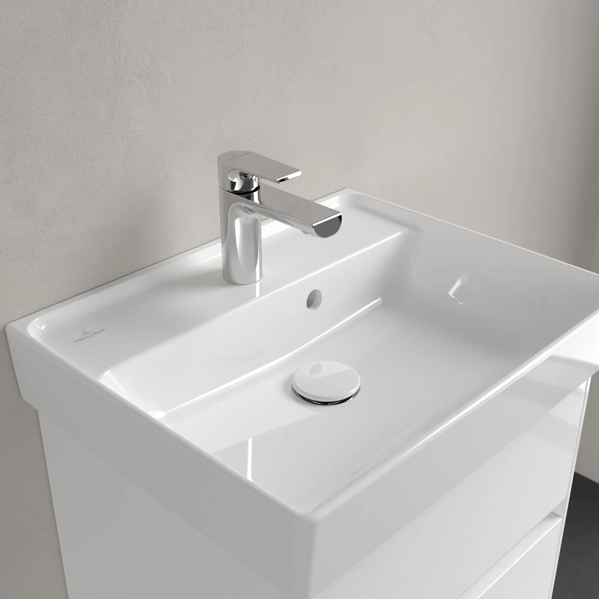 Villeroy & Boch Handwaschbecken aus TitanCeram „Collaro“ 500 × 400 × 150 mm, mit Hahnlochbohrung, Hahnlochposition mittig in Weiß Alpin Villeroy & Boch Handwaschbecken aus TitanCeram „Collaro“ 500 × 400 × 150 mm, mit Hahnlochbohrung, Hahnlochposition mittig in Weiß Alpin