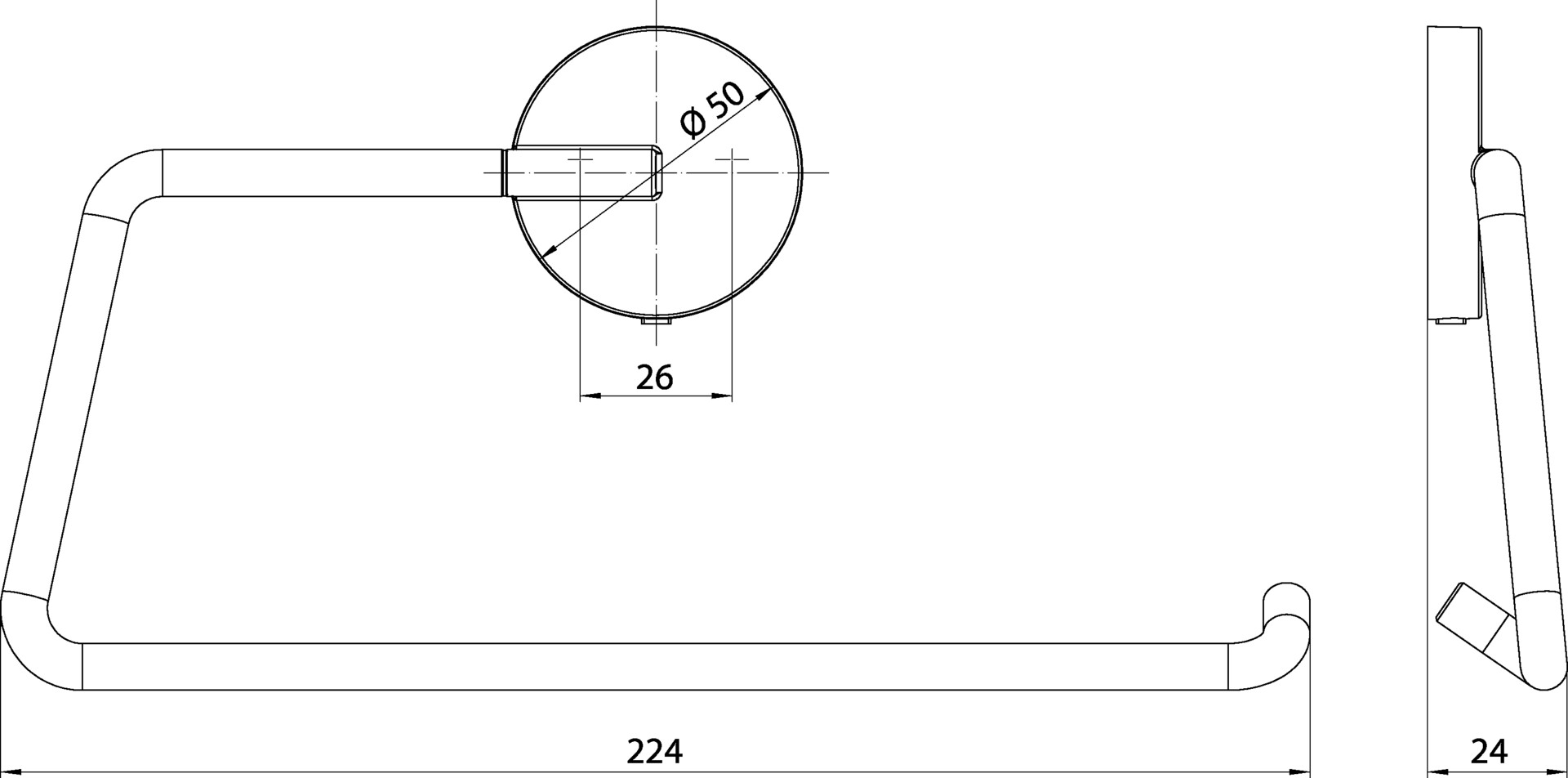 round Handtuchring starr rechts offen, chrom