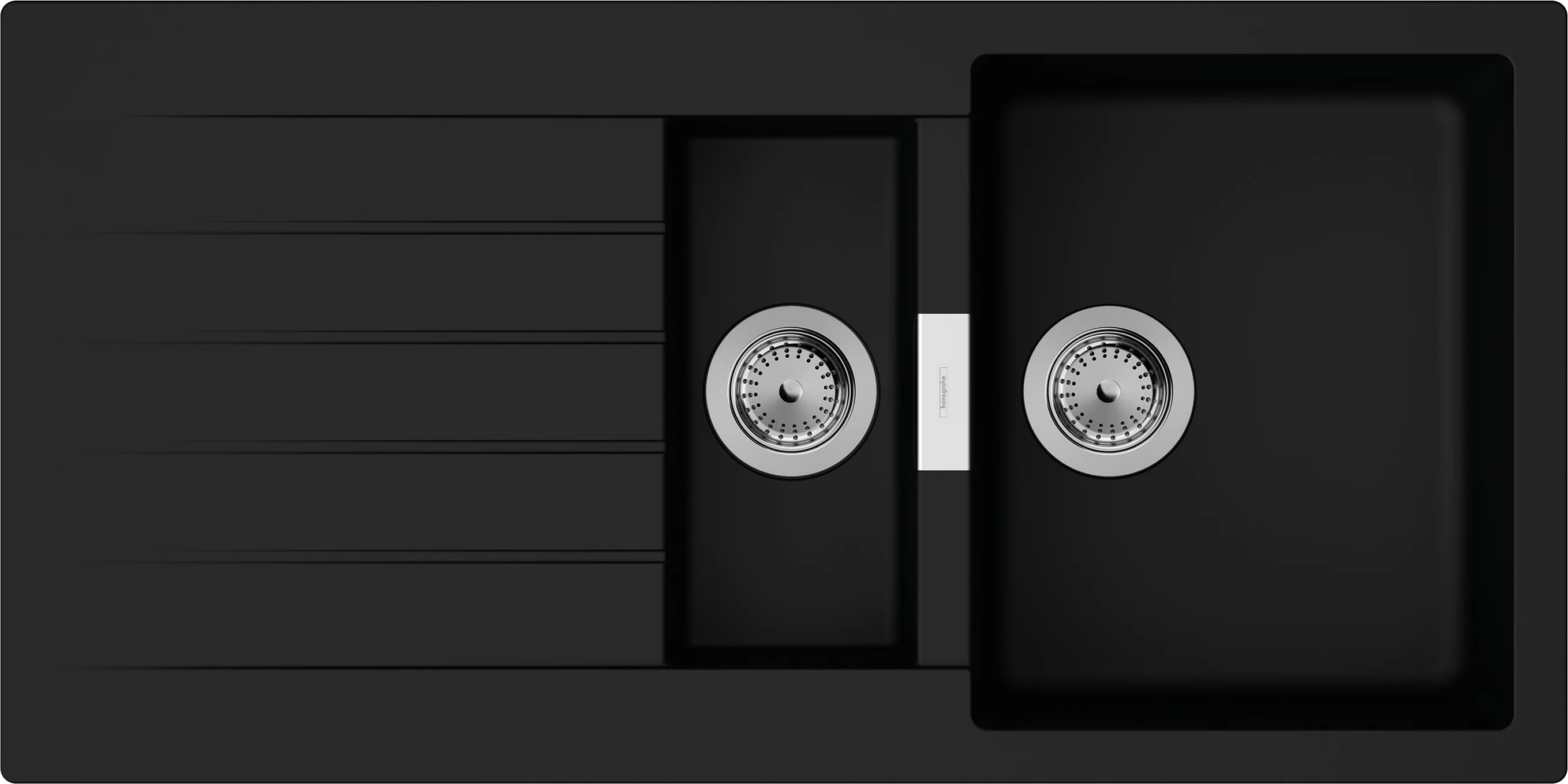 Hansgrohe Einbauspüle S520-F530, Serie S52, Graphitschwarz, 980 x 480 mm, 1 Hauptbecken + 1 Zusatzbecken, reversibel, Aufbau, 60 cm Unterschrank Hansgrohe Einbauspüle S520-F530, Serie S52, Graphitschwarz, 980 x 480 mm, 1 Hauptbecken + 1 Zusatzbecken, reversibel, Aufbau, 60 cm Unterschrank