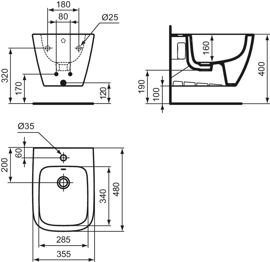 Ideal Standard Bidet „i.lifeS“, Befestigung verdeckt 35,5 × 48 × 30 cm Ideal Standard Bidet „i.lifeS“, Befestigung verdeckt 35,5 × 48 × 30 cm
