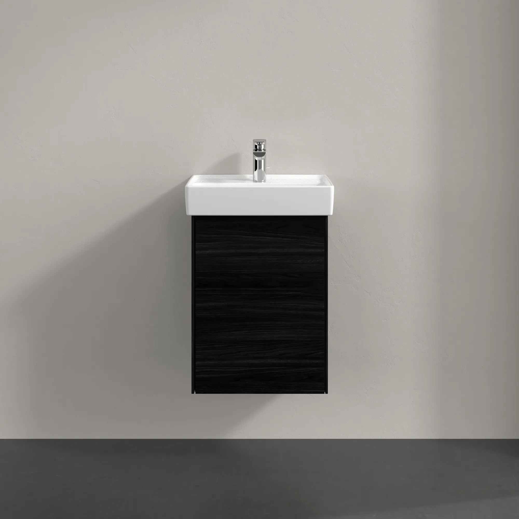 Villeroy & Boch Waschtischunterschrank mit Tür „Collaro“ 410 × 546 × 344 mm Black Oak, für Becken mittig, Anschlag rechts, ohne Beleuchtung Villeroy & Boch Waschtischunterschrank mit Tür „Collaro“ 410 × 546 × 344 mm Black Oak, für Becken mittig, Anschlag rechts, ohne Beleuchtung