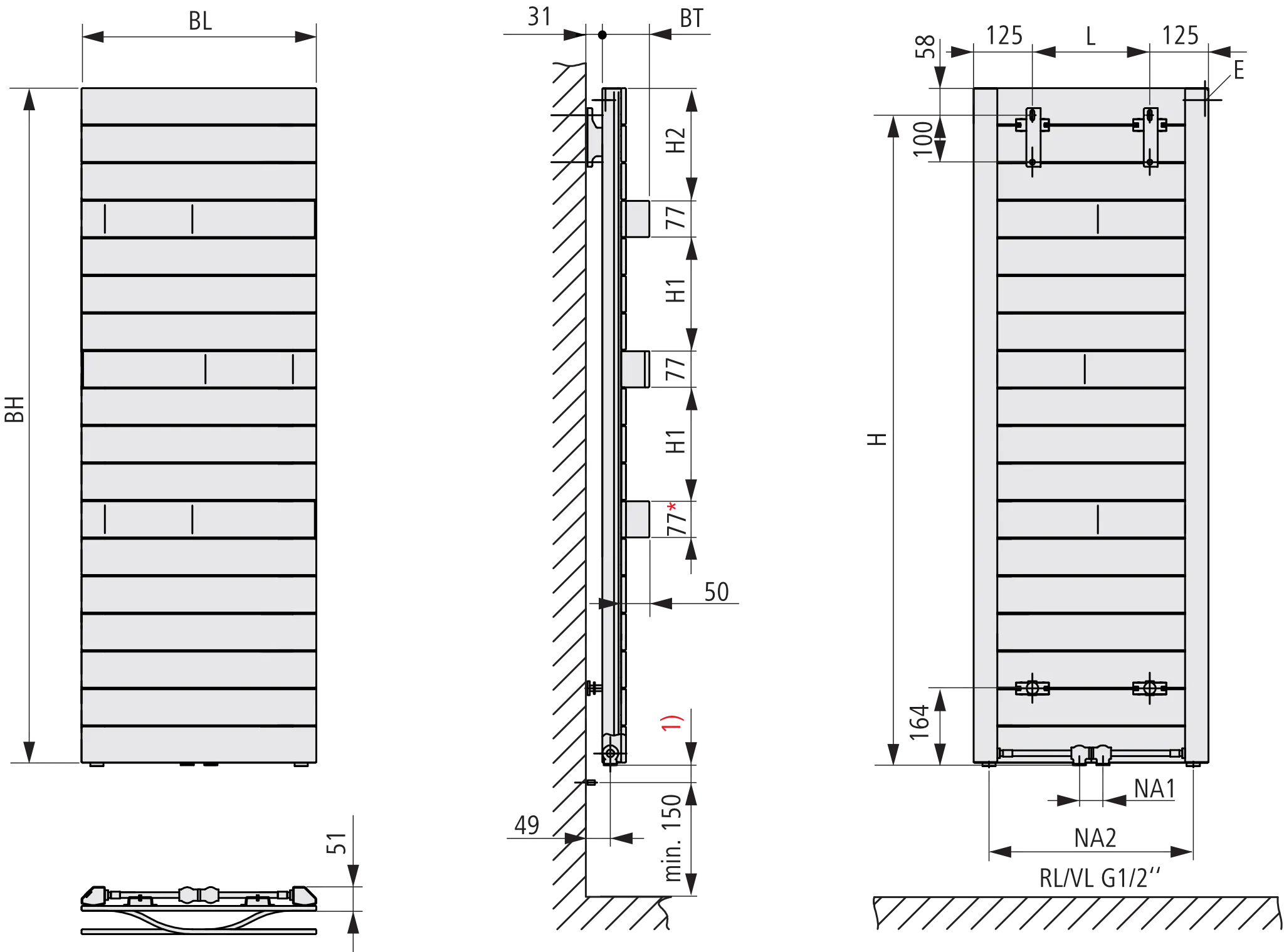 Kermi Design-Heizkörper „Tabeo®“ 50 × 119,7 cm in Weiß