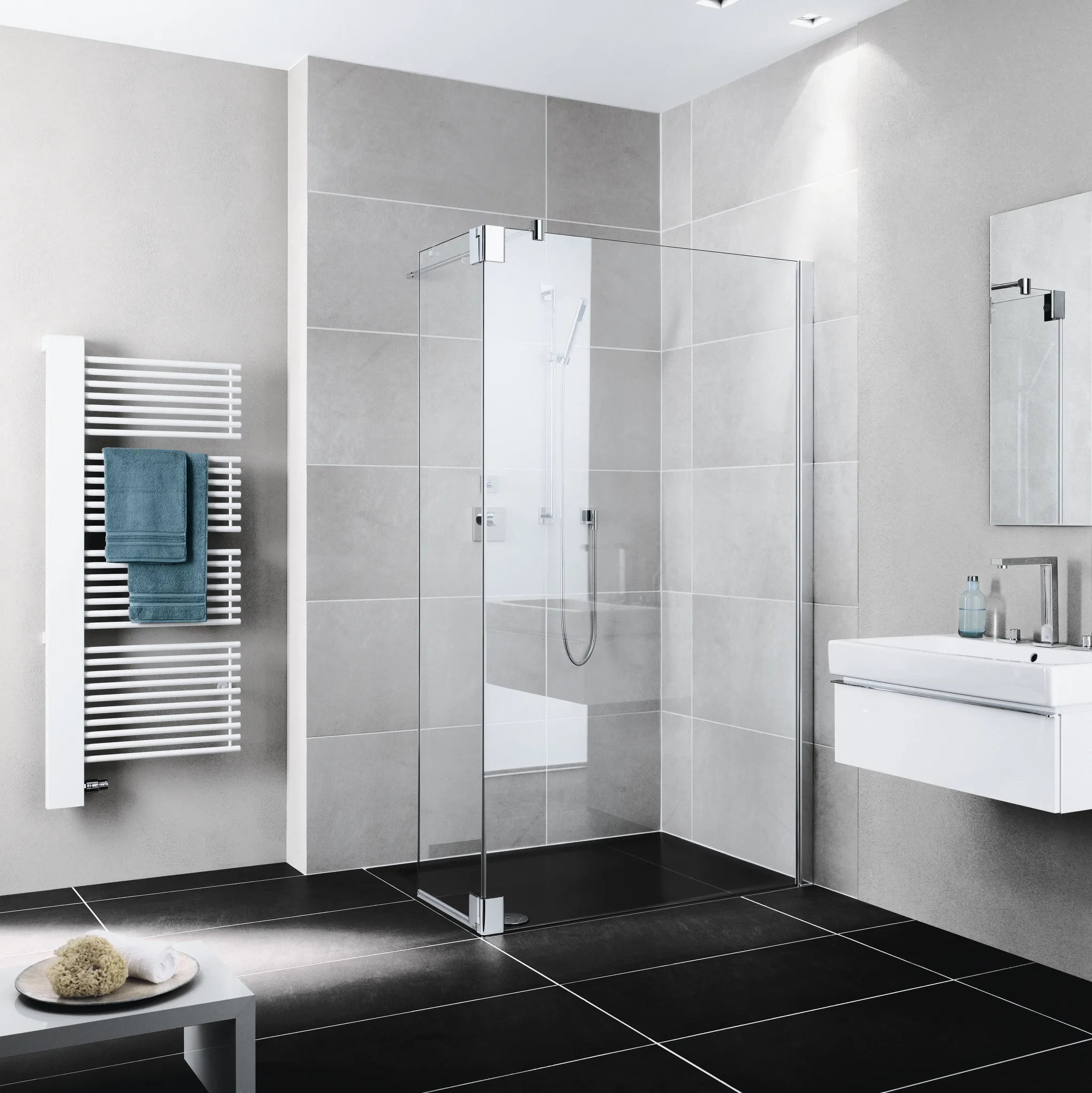 Kermi Duschdesign Walk-In-Duschkabine WALK-IN Wall mit beweglichem Flügel rechts „PASA XP“ Glas SR Opaco, Profile Silber Hochglanz, BV: 994 - 1024 mm GAK: 985 - 1015 mm WE: 1010 - 1040 mm H: 2000 mm