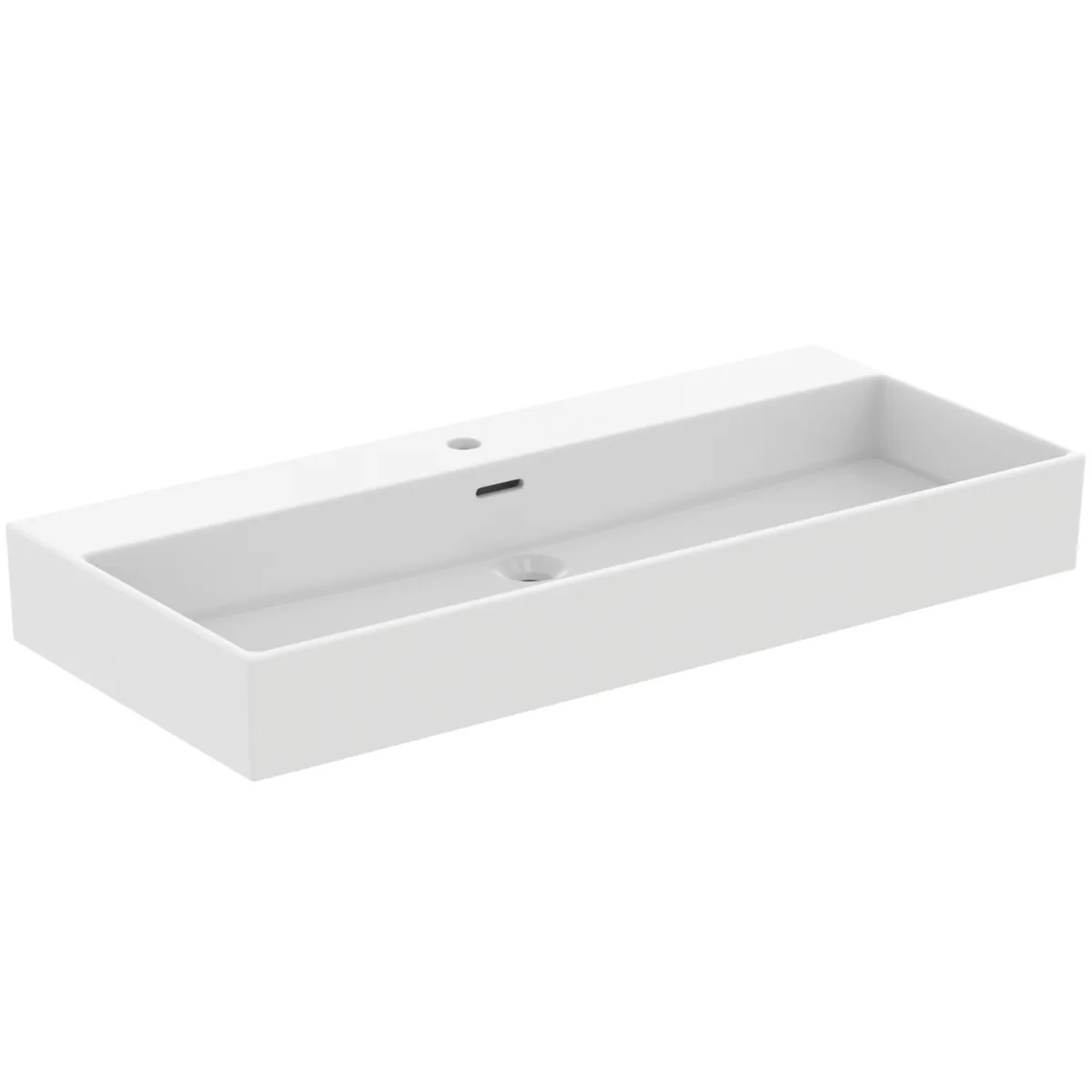 Waschbecken „Extra“ 100 × 45 × 15 cm, Hahnlochposition mittig in Seidenweiß Waschbecken „Extra“ 100 × 45 × 15 cm, Hahnlochposition mittig in Seidenweiß
