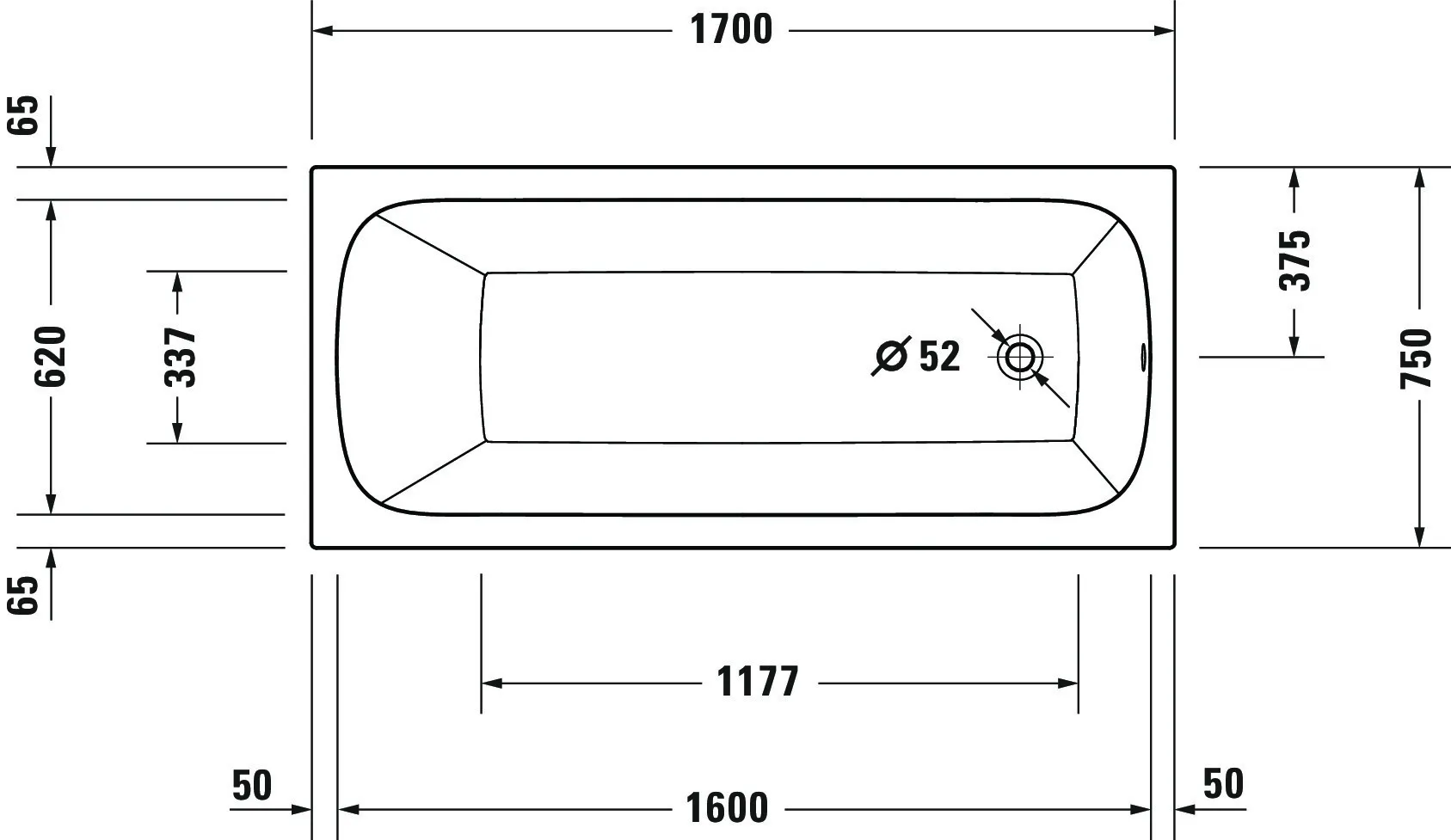 Duravit Badewanne „Qatego“ rechteck 170 × 75 cm, Fußablauf
