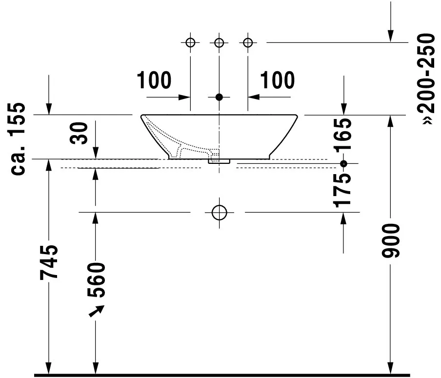 Aufsatzbecken Bacino 550 mm rechteckig, mit ÜL, ohne HLB, weiß