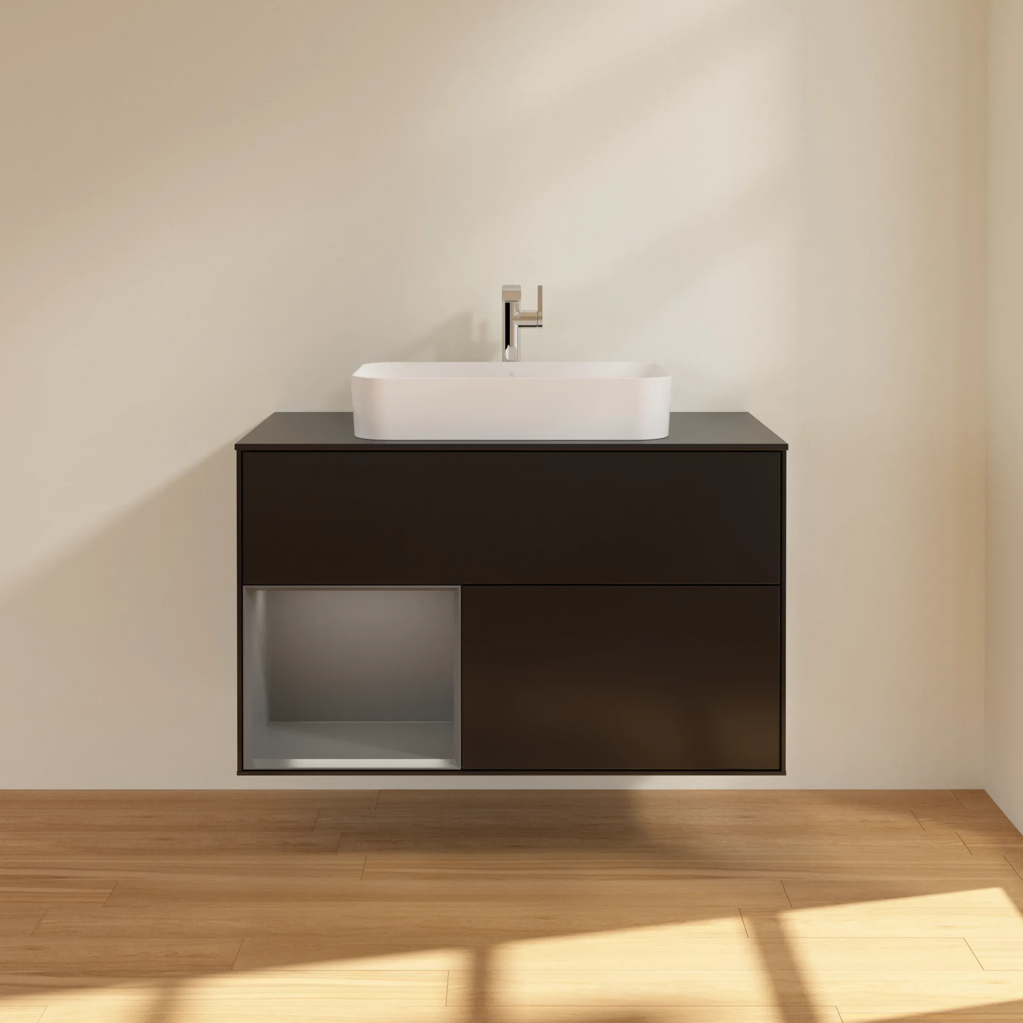 Villeroy & Boch Waschbeckenunterschrank Finion F24, 1000x603x501 mm, Black Matt Lacquer, mit Beleuchtung und Push-to-open Funktion