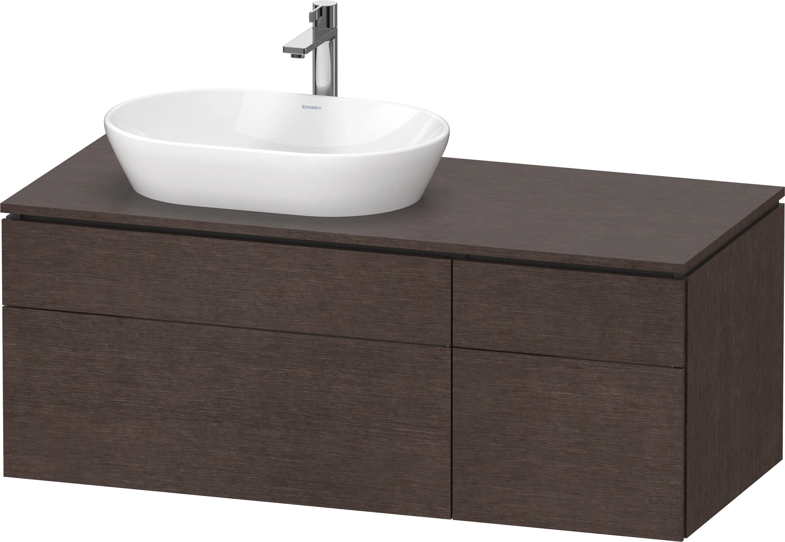 Duravit Waschtischunterschrank wandhängend „L-Cube“ 122 × 48,2 × 55 cm Eiche Dunkel gebürstet, links