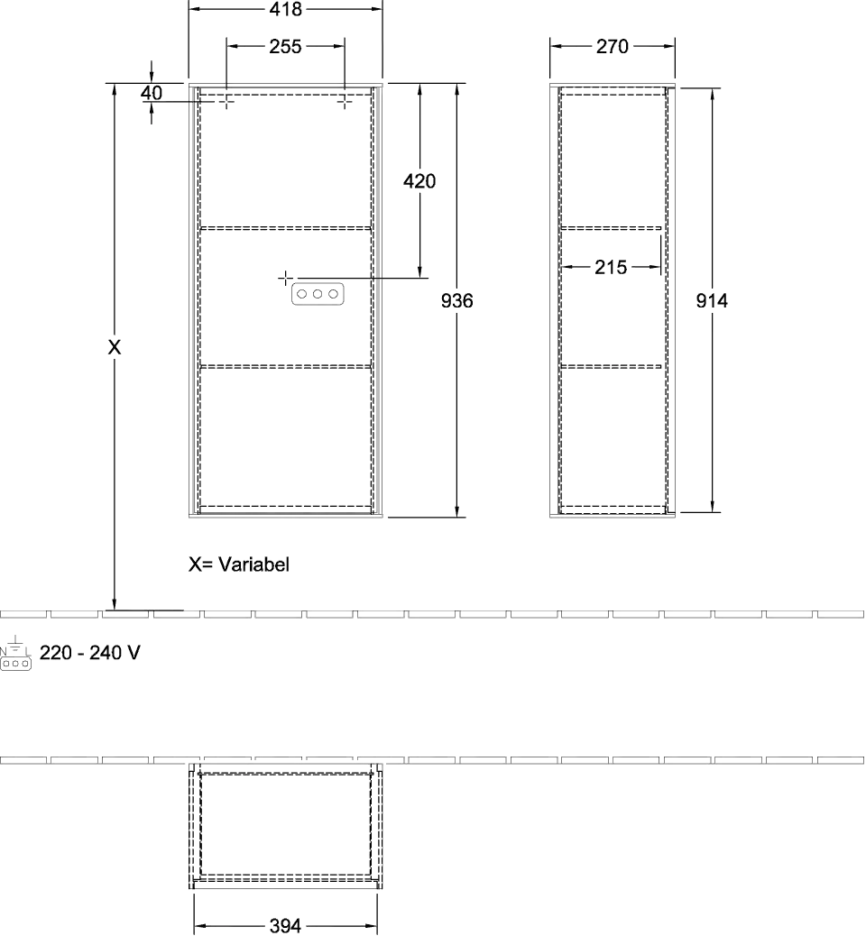 Villeroy & Boch Seitenschrank „Finion“ 41,8 × 93,6 × 27 cm 1 Tür, Anschlag rechts, mit Wandbeleuchtung Anschlag rechts