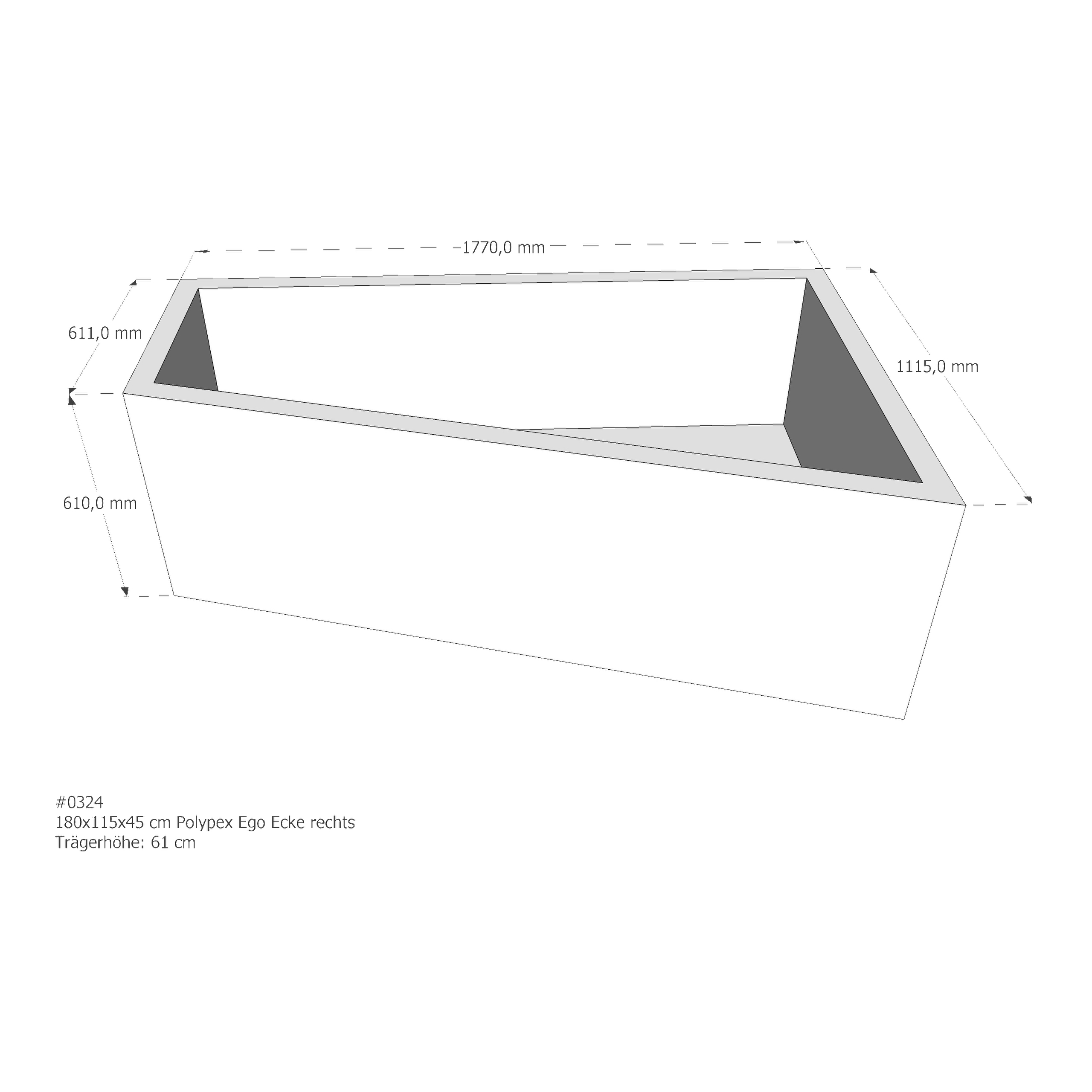 Badewannenträger für Polypex Ego 1800 Ecke rechts 180 × 115 × 45 cm