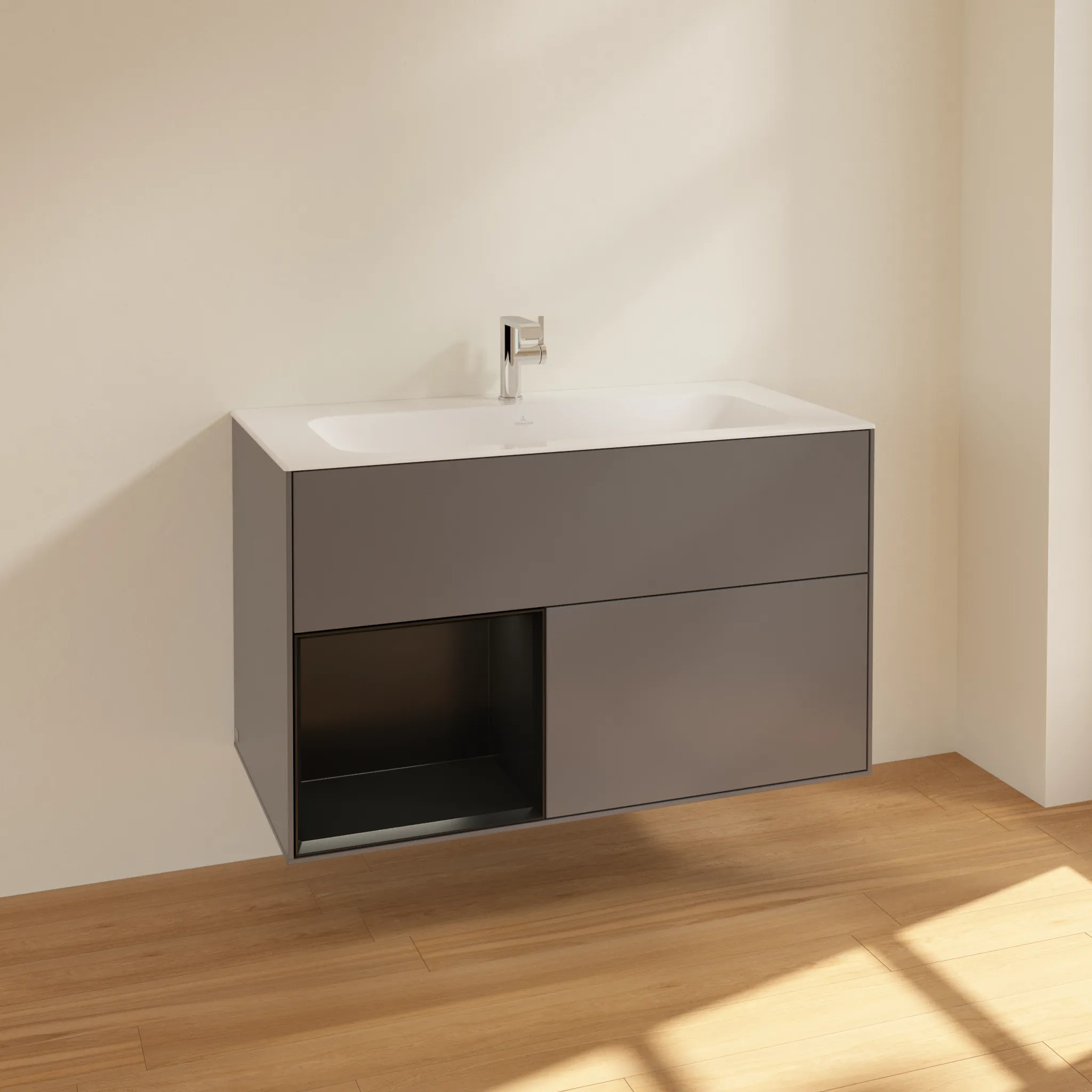 Villeroy & Boch Waschbeckenunterschrank Finion F03, Anthracite Matt Lacquer, 996x591x498 mm, mit Beleuchtung und Push-to-open Funktion Villeroy & Boch Waschbeckenunterschrank Finion F03, Anthracite Matt Lacquer, 996x591x498 mm, mit Beleuchtung und Push-to-open Funktion