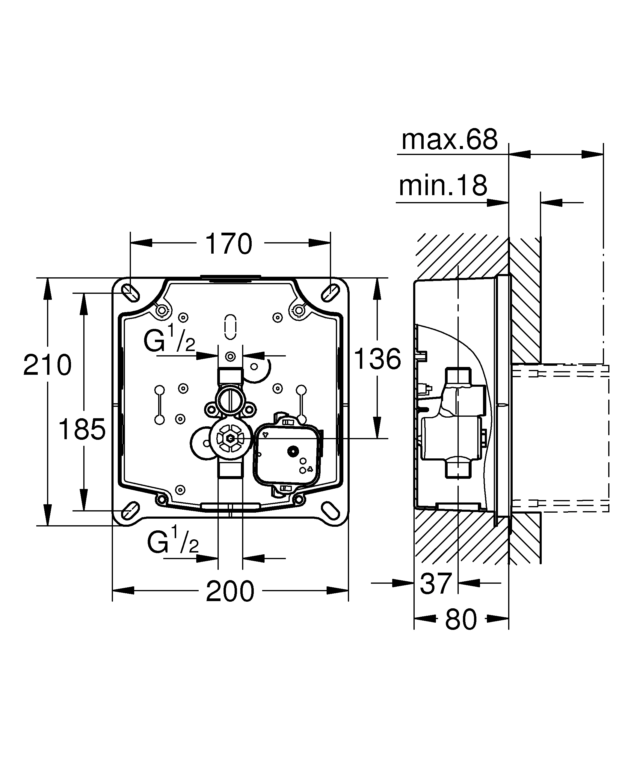 Urinal-Rohbauset Rapido U 37338, für manuelle Betätigung oder Tectron Infrarot Elektronik 6 V oder 230 V, für Nass- und Trockenausbau