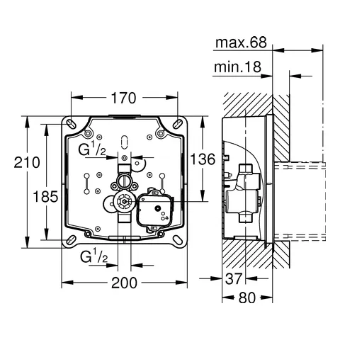 Grohe Rapido U Urinal-Rohbauset für manuelle Betätigung oder Tectron Infrarot Elektronik Grohe Rapido U Urinal-Rohbauset für manuelle Betätigung oder Tectron Infrarot Elektronik