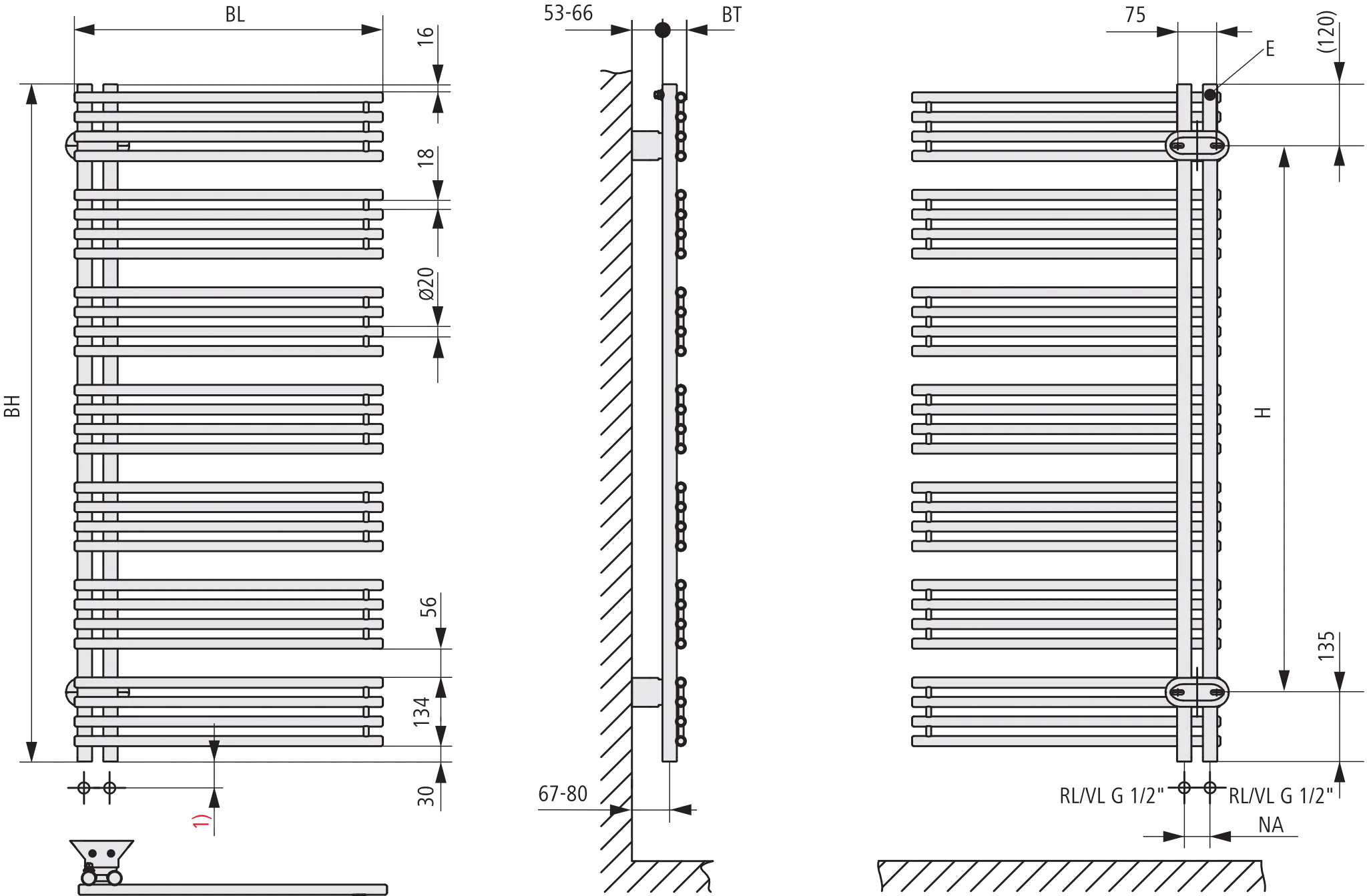 Kermi Design-Heizkörper „Diveo®“ 45 × 94 cm in Weiß