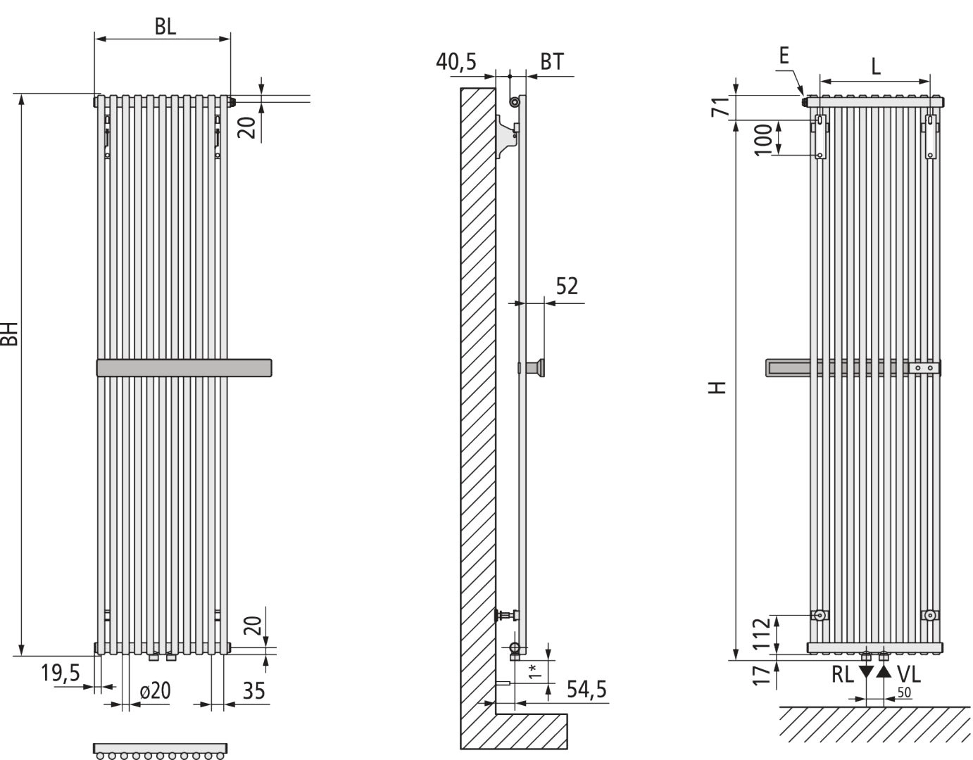 Kermi Design-Heizkörper „Pio® plus“ 25 × 160 cm in Weiß