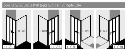 Kermi Duschtür Gleittür 3-teilig mit Festfeld rechts für Nische und Ecke „LIGA“ 185 cm Profile Silber Mattglanz, Schiebetür dreiteilig