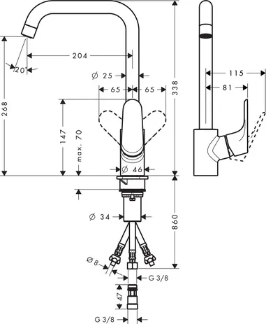 Spültischmischer 260 Focus M41 Niederdruck 1jet chrom