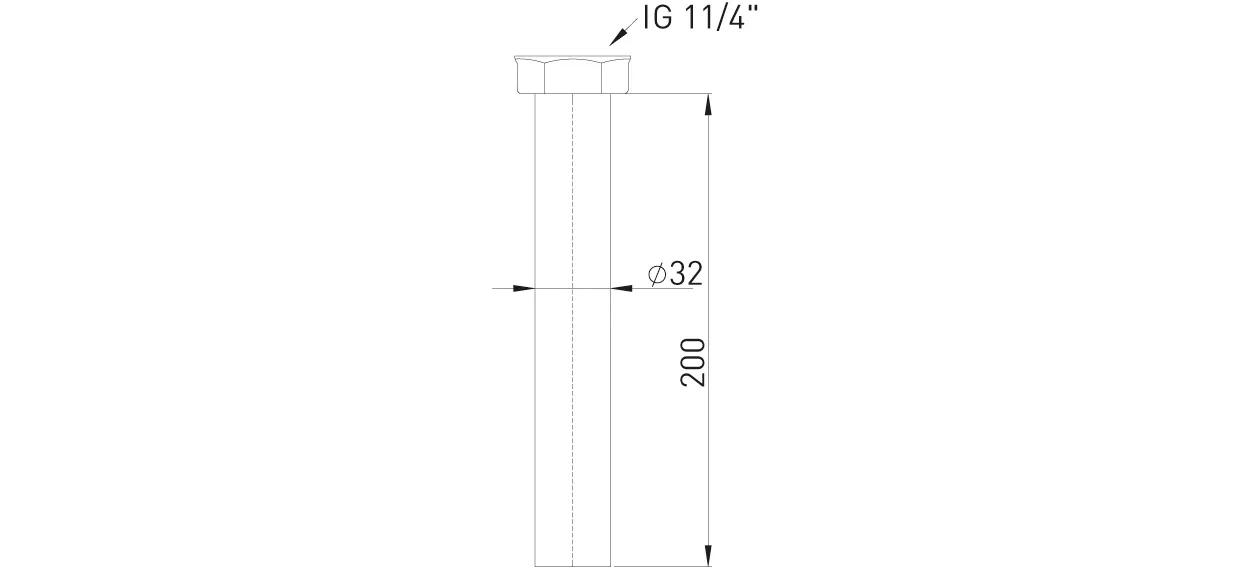 Bördelrohr Kunststoff weiß 32 x 200 mm m. Überwurfmutter + Dichtung, 1 1/4X32mm