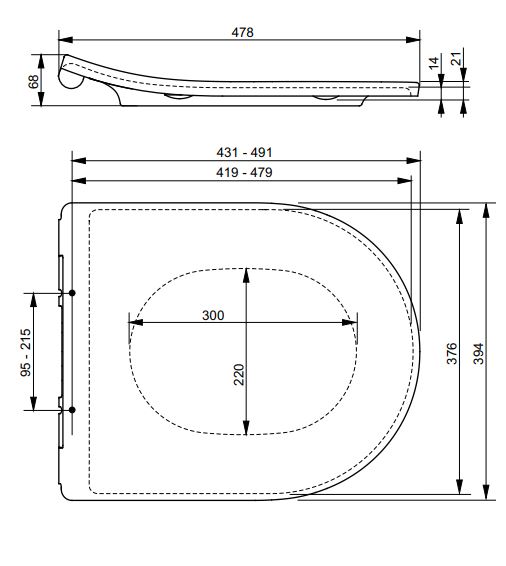 Toto WC-Sitz extra flach mit Absenkautomatik 394 × 478 × 68 mm in weiß Toto WC-Sitz extra flach mit Absenkautomatik 394 × 478 × 68 mm in weiß