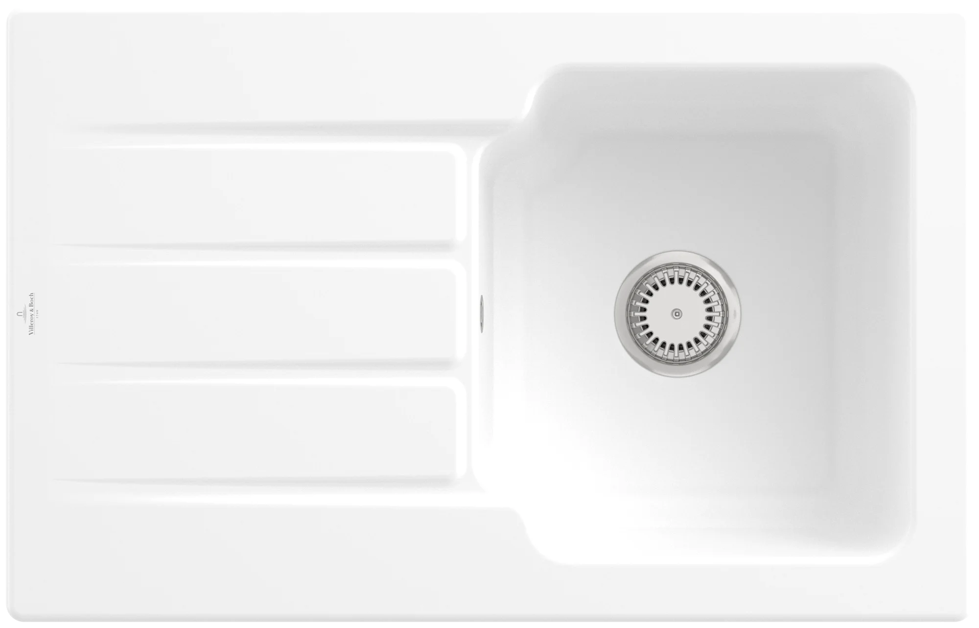 Villeroy & Boch Einbauspüle Architectura 45, 800 x 510 mm, Stone White CeramicPlus, 220 mm Höhe, Handbetätigung, Keramik, Edelstahl Armaturen Villeroy & Boch Einbauspüle Architectura 45, 800 x 510 mm, Stone White CeramicPlus, 220 mm Höhe, Handbetätigung, Keramik, Edelstahl Armaturen