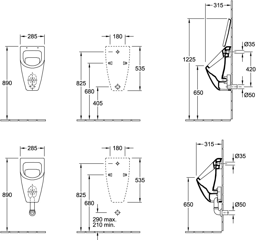 Set Urinal Subway Urinal mit Deckel und Element inklusive Urinalsteuerung