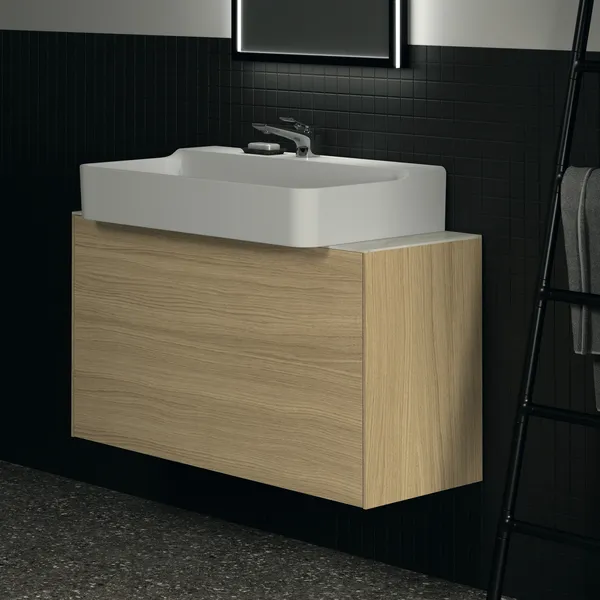 Waschtischplatte Conca, aus Keramik, 1002x373x6mm, Marmor Noir Desir