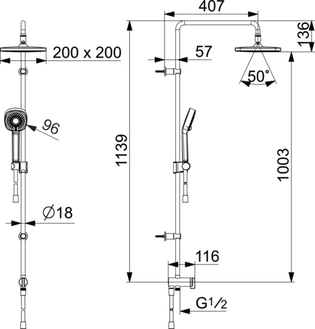 HA Kopfbrause-Set HANSABASICJET Style 4438 3-strahlig Ausladung 407 mm Chrom