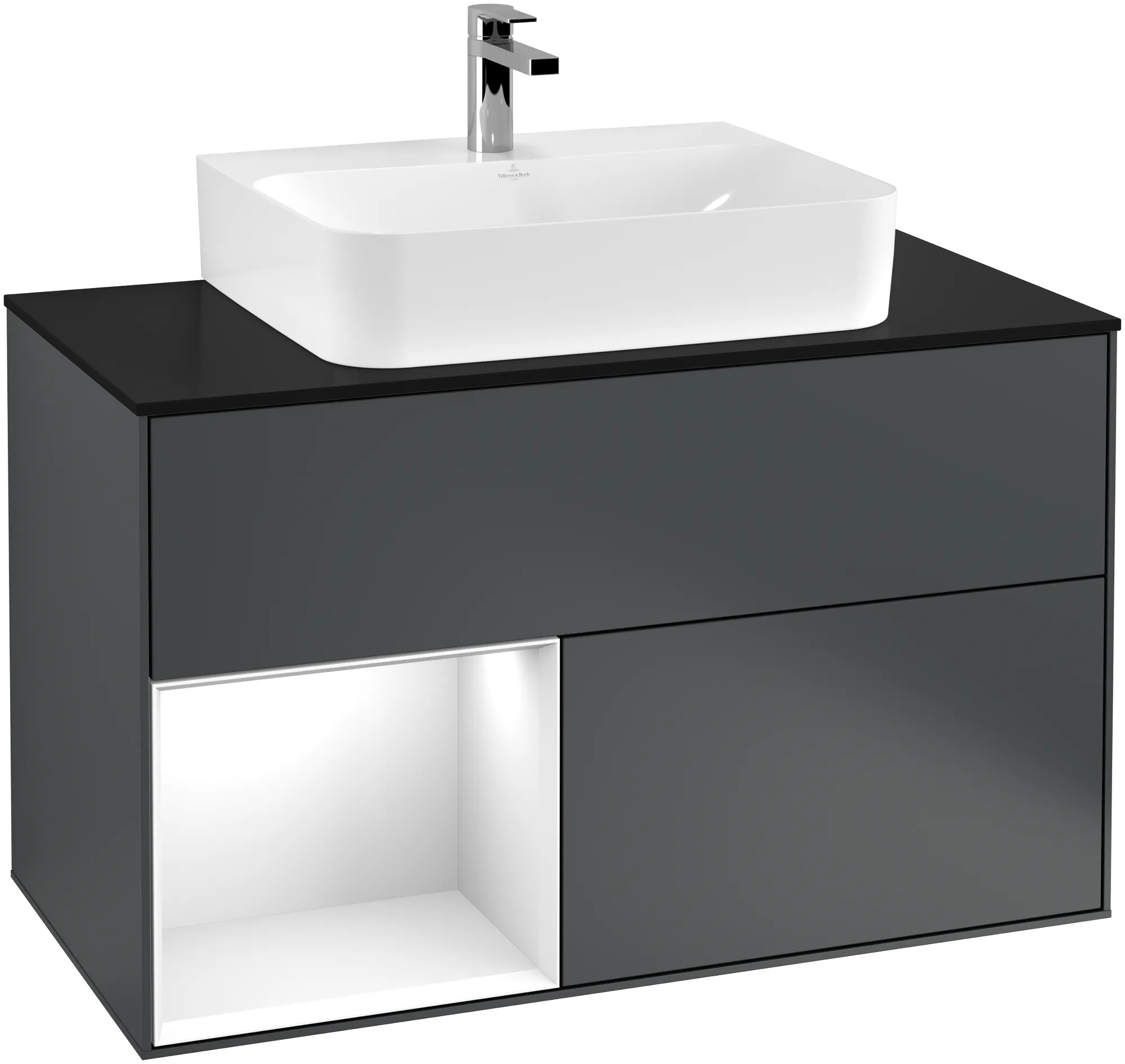 Villeroy & Boch Finion Waschbeckenunterschrank F11, 1000 x 603 x 501 mm, Midnight Blue Matt / Glossy White