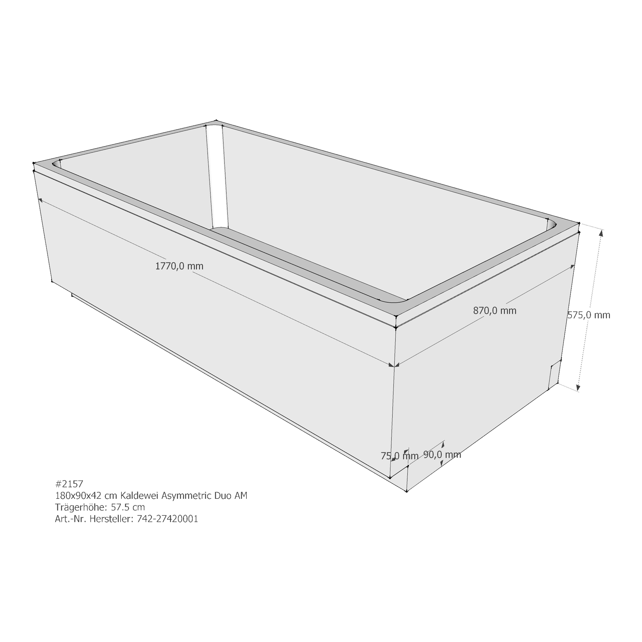 Badewannenträger für Kaldewei Asymetric Duo 180 × 90 × 42 cm