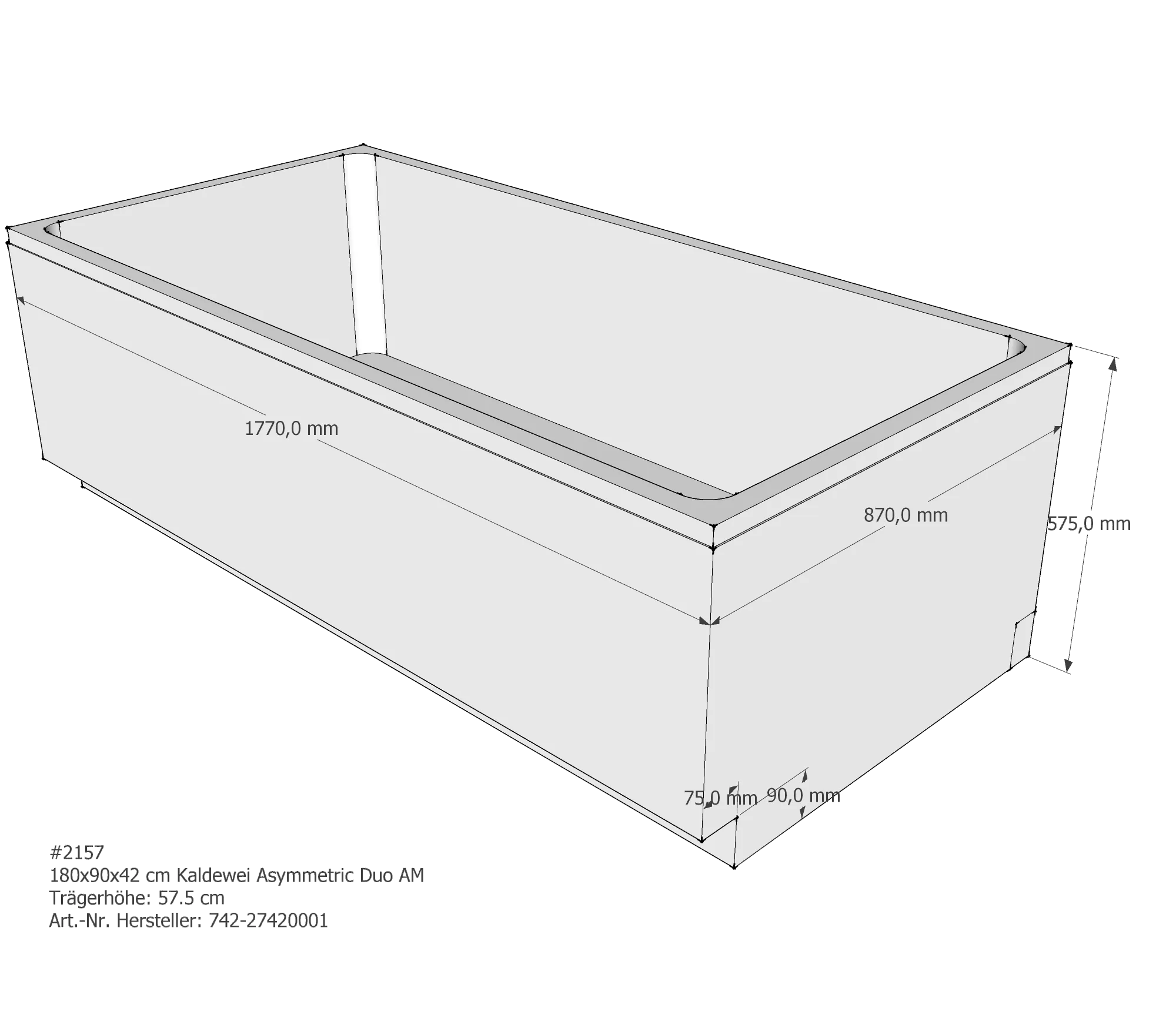 Badewannenträger für Kaldewei Asymetric Duo 180 × 90 × 42 cm Breite: 90 cm / Länge: 180 cm Badewannenträger für Kaldewei Asymetric Duo 180 × 90 × 42 cm Breite: 90 cm / Länge: 180 cm