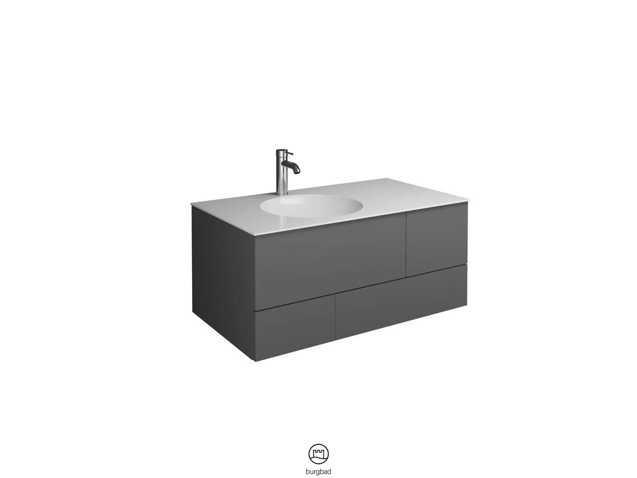 Coco Mineralguss-Waschtisch inkl. Waschtischunterschrank, 90 x 370 mm Muldentiefe, 1 Schublade oben mit Siphonausschnitt, 1 Schublade unten, 1 Metallbox, inkl. burgbad cleanFlow, H: 406 mm, B: 906 mm, T: 505 mm Coco Mineralguss-Waschtisch inkl. Waschtischunterschrank, 90 x 370 mm Muldentiefe, 1 Schublade oben mit Siphonausschnitt, 1 Schublade unten, 1 Metallbox, inkl. burgbad cleanFlow, H: 406 mm, B: 906 mm, T: 505 mm