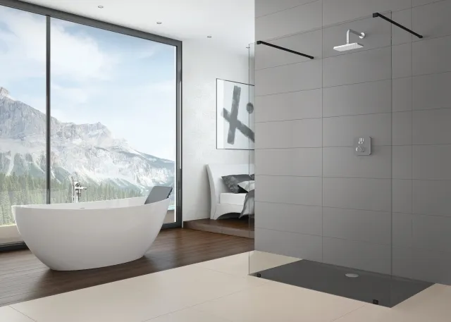 Hoesch One&One Duschabtrennung 1500 Vorwand Everclean, 2100 mm, Haltestange Schwarz Hoesch One&One Duschabtrennung 1500 Vorwand Everclean, 2100 mm, Haltestange Schwarz