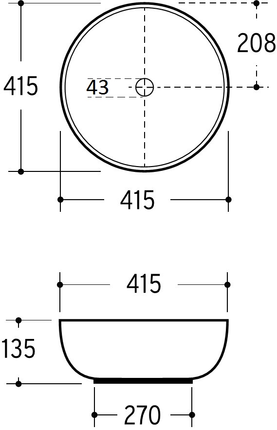 Aufsatzwaschtisch AqvaCeramica "SlimRim" - Durchmesser 415 mm - Höhe 135 mm - ohne Überlauf - weiß