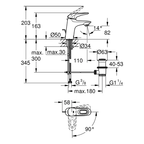 Einhand-Waschtischbatterie Eurostyle 23374_3, S-Size, Einlochmontage, offener Metall-Hebelgriff, Energie-Spar-Funktion Mittelstellung kalt, Zugstangen-Ablaufgarnitur 1 1/4'', chrom Einhand-Waschtischbatterie Eurostyle 23374_3, S-Size, Einlochmontage, offener Metall-Hebelgriff, Energie-Spar-Funktion Mittelstellung kalt, Zugstangen-Ablaufgarnitur 1 1/4'', chrom