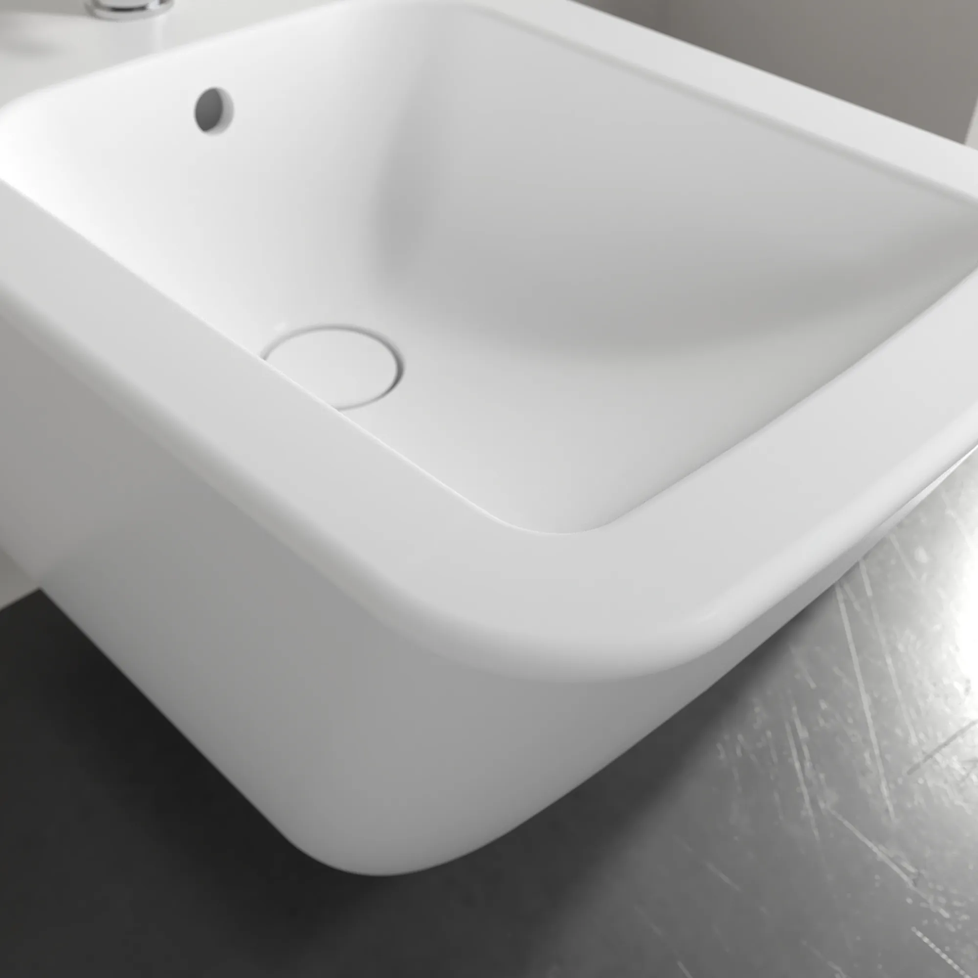 Villeroy & Boch Bidet „Finion“, Befestigung verdeckt, mit Hahnlochbohrung 375 × 320 × 560 mm in Stone White, mit CeramicPlus