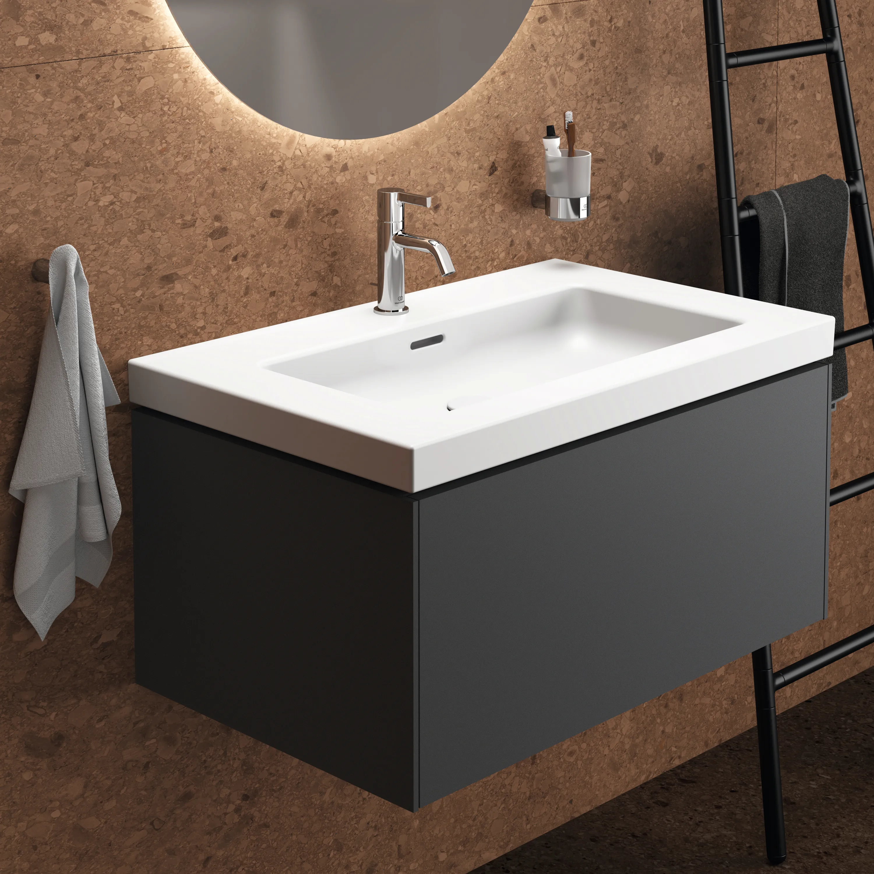 Waschbecken „Extra“ 81 × 51 × 15 cm, Hahnlochposition mittig in Seidenweiß