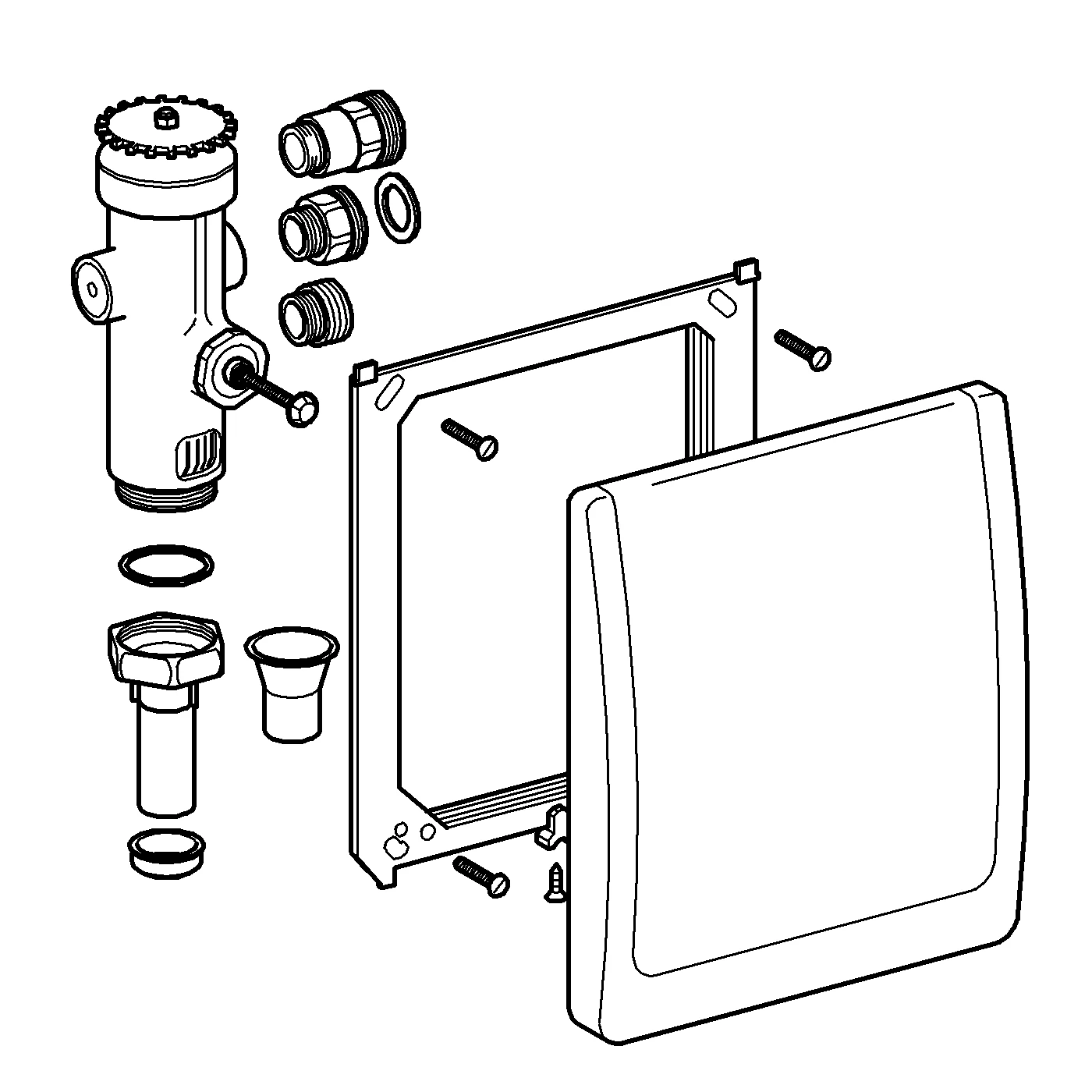 WC-Druckspüler 42901, Wandeinbau, Austauscharmatur für 622.03.200 (G¾) 623.03.200 (G¾) 669.03.200 (G¾) 668.03.200 (G¾) 670.03.200 (G¾), mit Classic-Abdeckplatte 220 x 255 mm