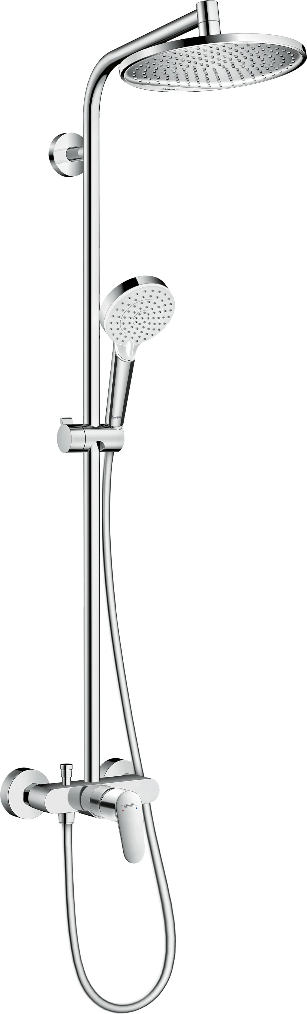 Hansgrohe Crometta S Showerpipe 240, Einhebelmischer Chrom, Brausekopfgröße 240 mm, Rain- und IntenseRain-Strahlarten, max. Durchfluss 15 l/min bei 3 bar, höhenverstellbare Handbrausehalterung, Aufputzinstallation