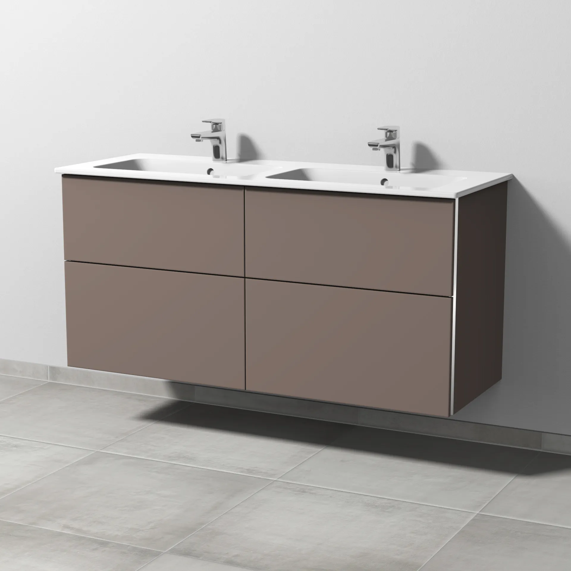 Sanipa Waschtischunterschrank „3way“ passend zu Keramik-Waschtische ME by Starck von Duravit 1270 × 613 × 467 mm in Taupe (matt), mit Hahnlochbohrung