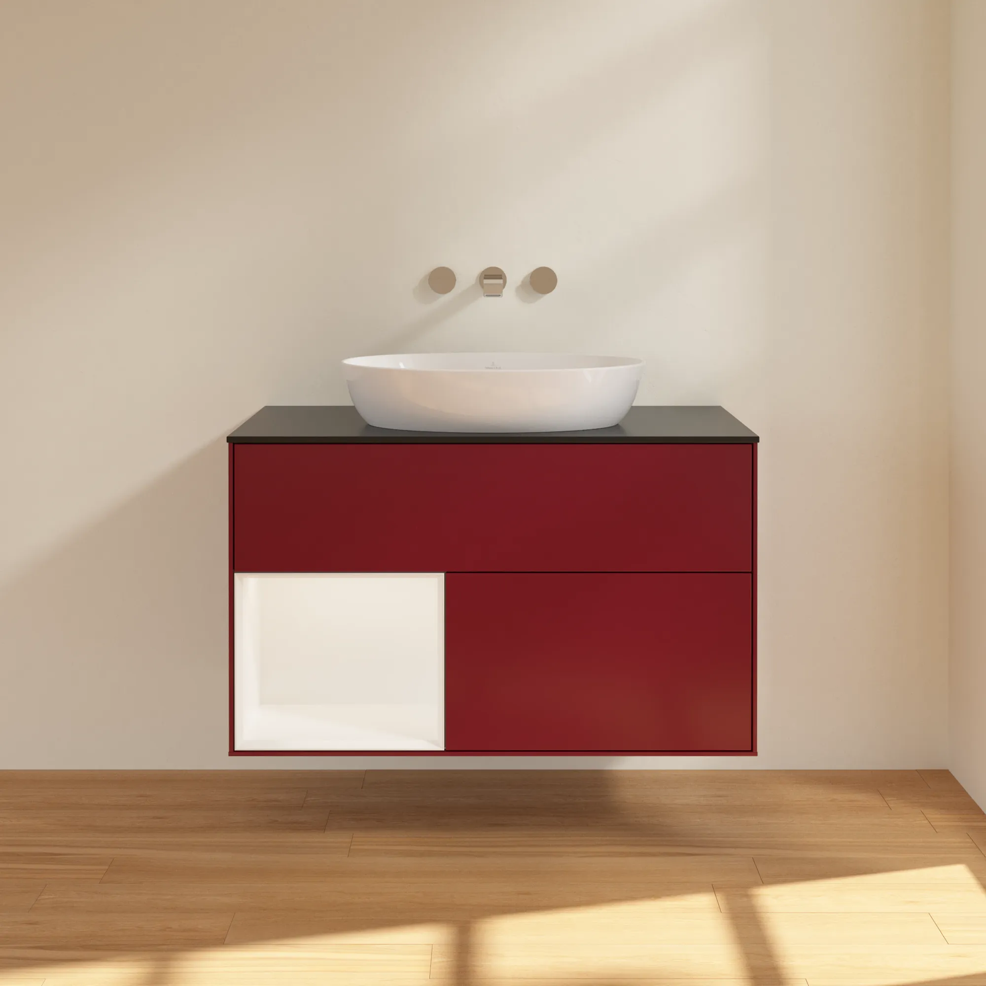 Villeroy & Boch Waschtischunterschrank „Finion“ für Schrankwaschtisch 1000 × 603 × 501 mm Peony Matt Lacquer, für Becken mittig, ohne Hahnlochbohrung
