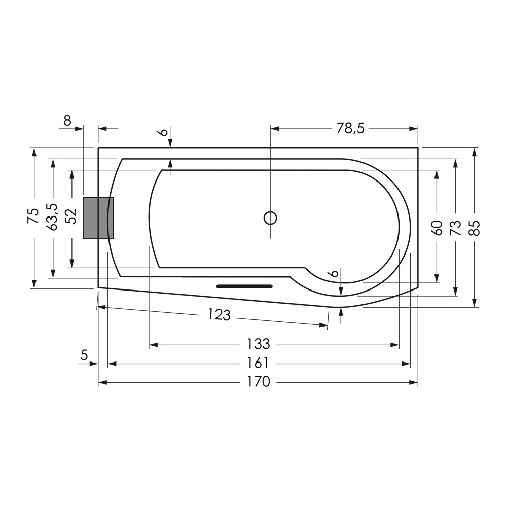 repaBAD Badewanne „Arosa Shower“ rechteck 1700 × 850 mm, Mittelablauf, links in Weiß repaBAD Badewanne „Arosa Shower“ rechteck 1700 × 850 mm, Mittelablauf, links in Weiß