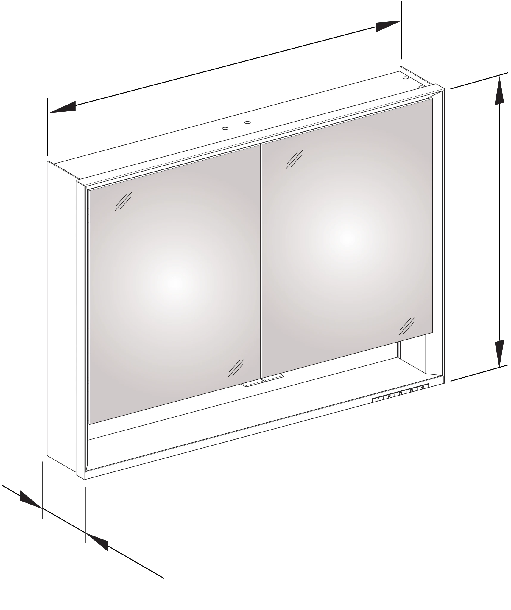 KEUCO ROYAL LUMOS Spiegelschrank Wandvorbau 2-türig kurze Tür silber-eloxiert KEUCO ROYAL LUMOS Spiegelschrank Wandvorbau 2-türig kurze Tür silber-eloxiert